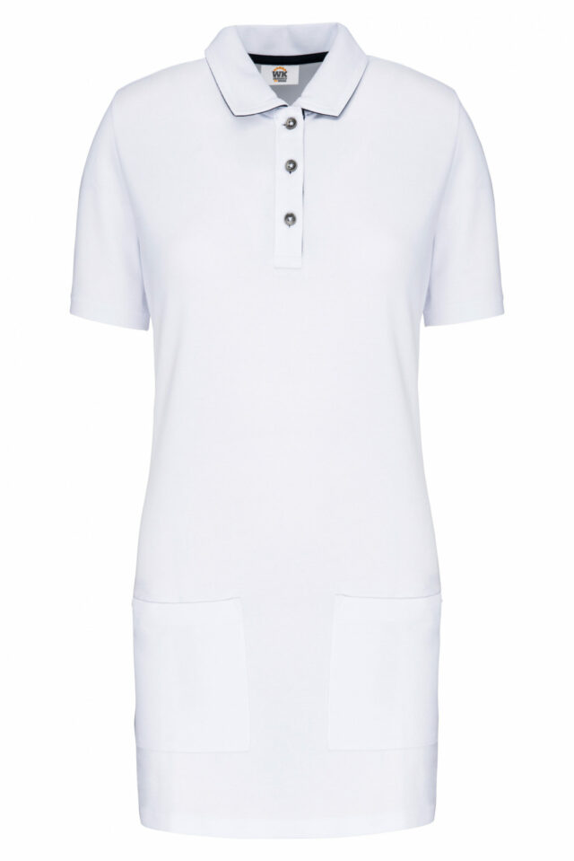 polo long manches courtes femme blanc navy