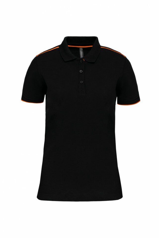 polo manches courtes femme noir et orange