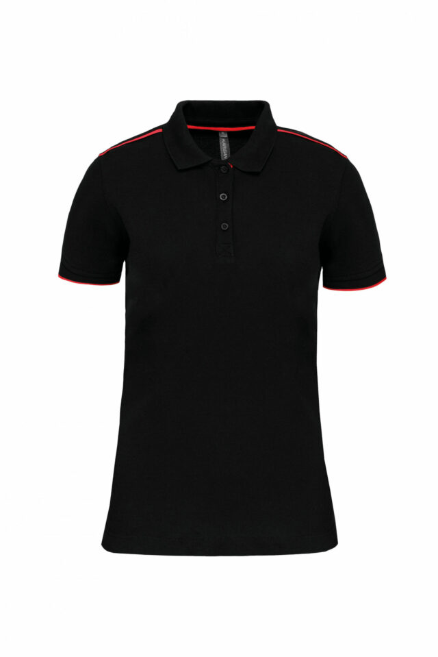 polo manches courtes femme noir et rouge